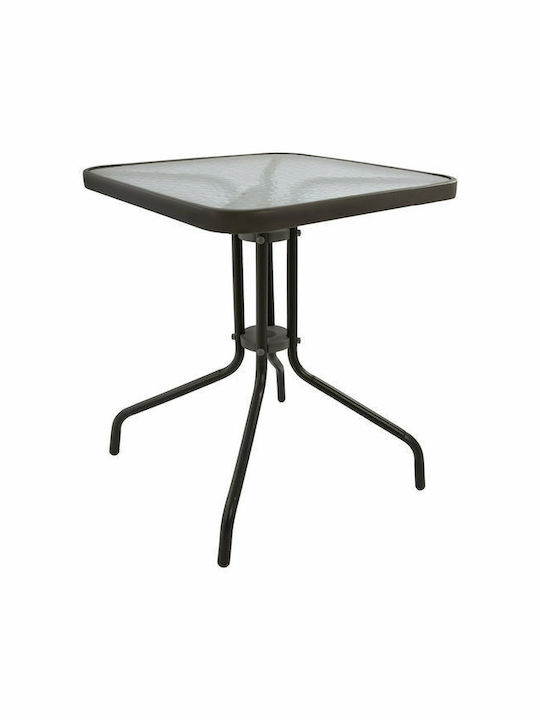 Palmas Outdoor Dinner Free Standing Table with Glass Surface and Metal Frame Brown 60x60x72cm