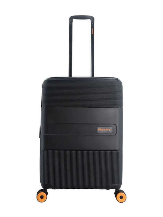 Discovery Medium Travel Suitcase Hard Black with 4 Wheels Height 65cm