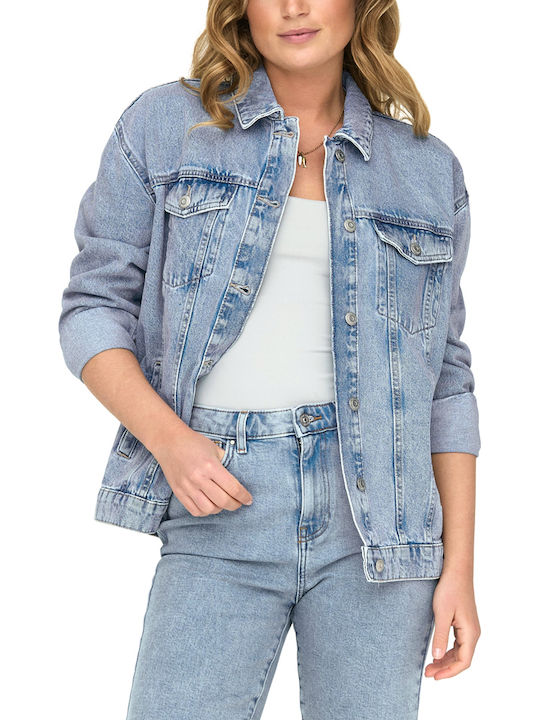 Μακρύ Γυναικείο Τζιν Μπουφάν Light Blue Denim