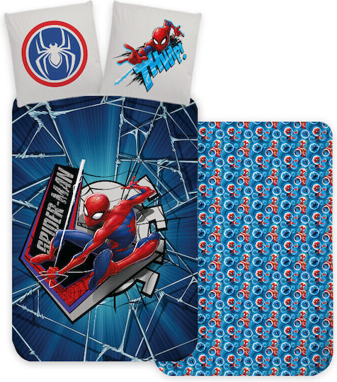 Spiderman Set Kinderbettbezug Einzel mit Kissenbezug Baumwolle Blau 140x200cm