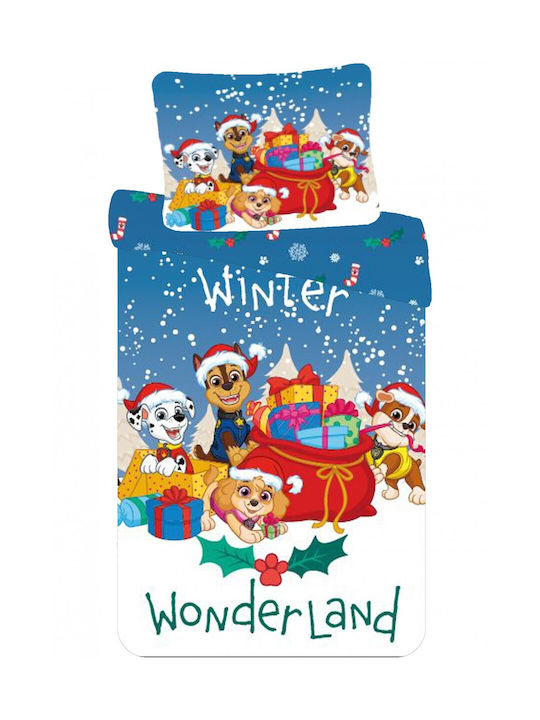 Paw Patrol Set Kinderbettbezug Einzel mit Kissenbezug Baumwolle Blau 140x200cm
