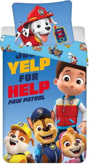Paw Patrol Set Kinderbettbezug Einzel mit Kissenbezug Baumwolle Blau 140x200cm