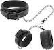 Fetish Submissive Leather Collar & Wrist Cuffs Black
