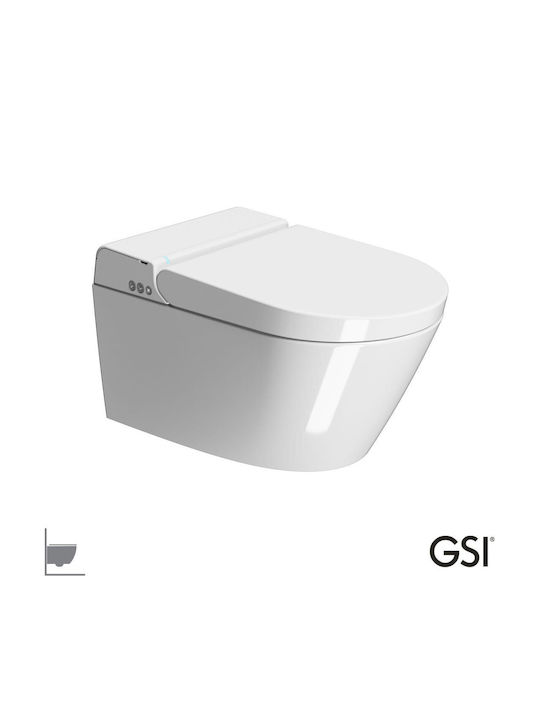 GSI Swirl Монтирана На Стена Тоалетна Безръбрена С Капак Софт Клоуз И С Биде Бяла