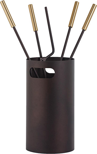 Zogometal Set de unelte pentru șemineu cu găleată Antique Rust Gold Matte