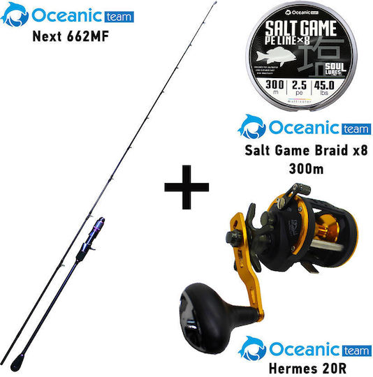 Oceanic Next 662MF Fishing Rod for Slow Jigging with Reel 2m 60-250gr Oceanic Team Hermes 20R and Oceanic Team Salt Game Braid X8 300m