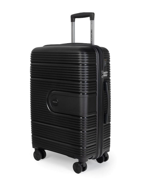 Newcom Mittlerer Hartschalen-Reisekoffer Schwarz mit 4 Rädern Höhe 64cm
