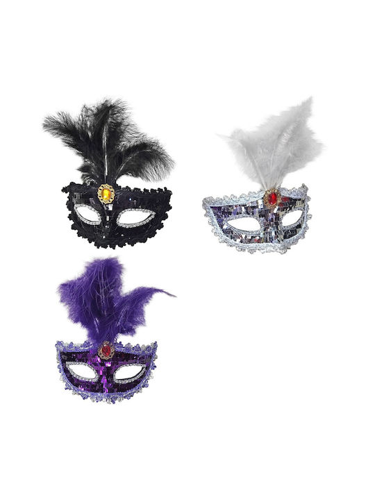 Venetian Eye Mask with Feathers and Gem