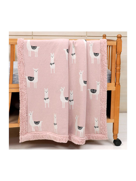 Liolios Home Blanket Cot Lama Cotton Pink 100x1...