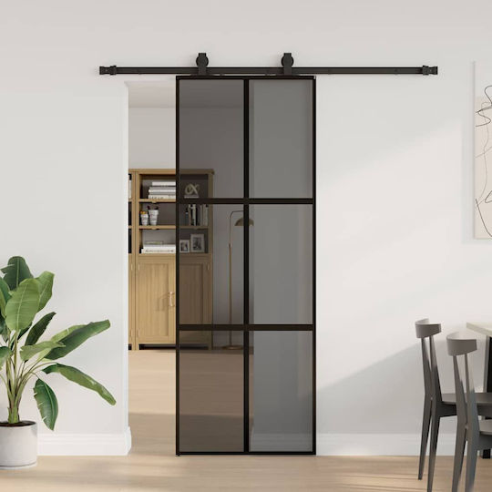 Set de feronerie pentru ușă glisantă negru 76x205 cm sticlă securizată negru 76 x 205 cm șină 183 cm