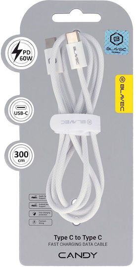 Blavec Braided USB 2.0 Cable USB-C male - USB-C 60W PD Λευκό 3m