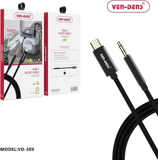 Ven-Dens USB 2.0 Cable USB-C male - 3.5mm Black 1m (VD-AUX002)