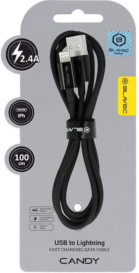 Blavec Braided USB-A to Lightning Cable Μαύρο 1m