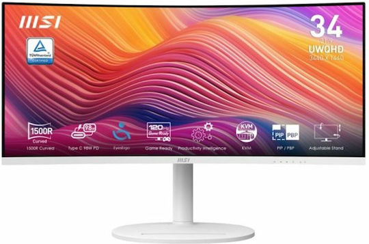 MSI Modern MD342CQPW Ultrawide VA HDR Monitor 34" QHD 3440x1440 mit Reaktionszeit 4ms GTG Weiß