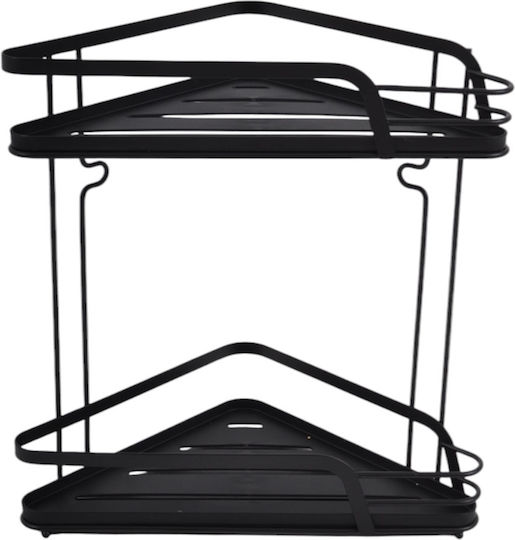 Ankor Corner Wall Mounted Bathroom Shelf Metallic with 2 Shelves 22x22x31.5cm Black