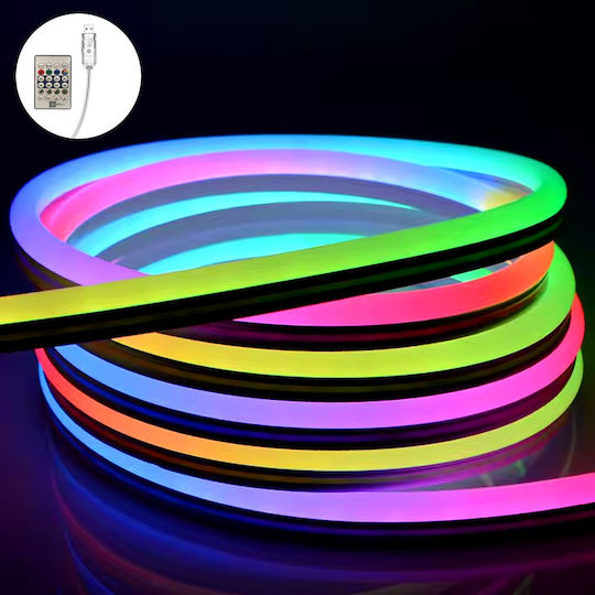 Rixme Waterproof LED Strip USB 5V RGBW Light 5m Neon Flex with Power Supply & Remote Control