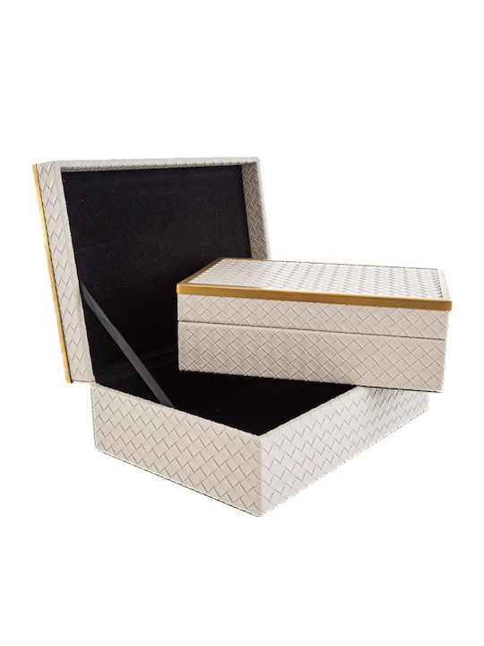 Wooden Leatherette Crown Case Set of 2 pcs 27.5x19.5x10.5cm Kestrel White Ls10205