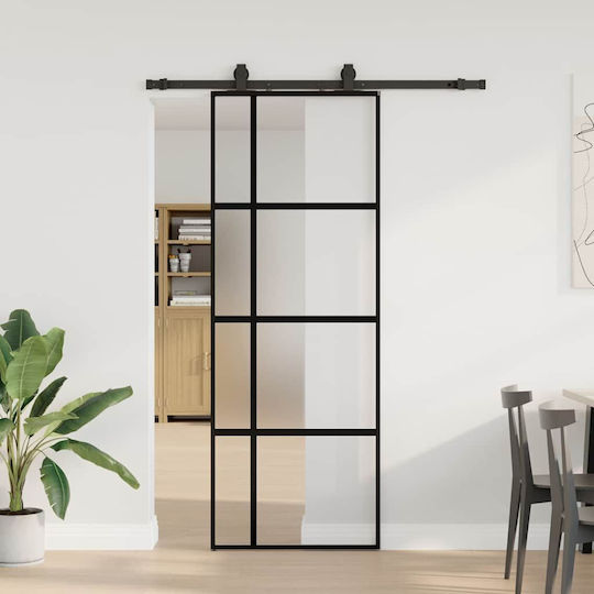 Vidaxl Συρόμενη Πόρτα Σετ Υλικού Μαύρο 76x205 Cm Γυαλί Μετριασμένο Μαύρο