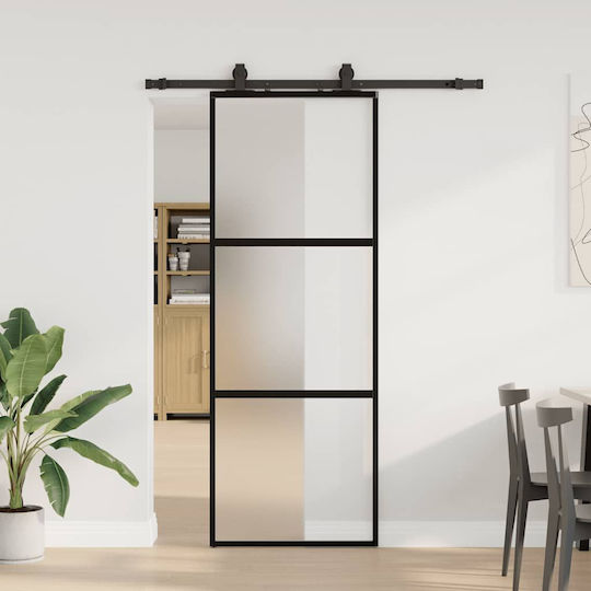 Vidaxl Schiebetür-Beschlagset Schwarz 76x205 cm Sicherheitsglas Schwarz