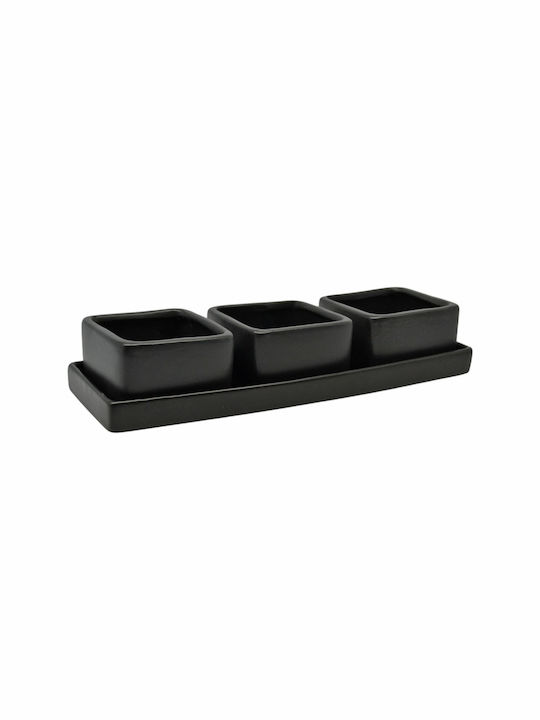 Ankor Ceramică Platou pentru aperitive 3 Locuri cu Suport Neagră L24xl8.2xH4.8cm 1buc