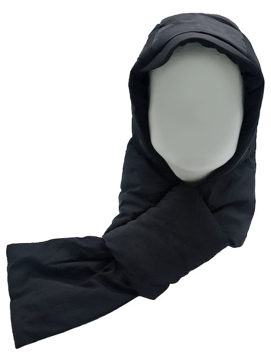 Winter Fabric Hat with Puffed Scarf Lining Unisex Black