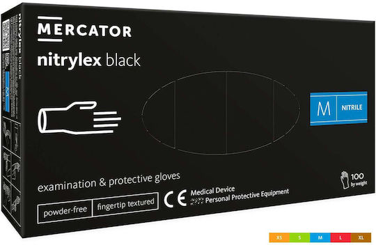 Mercator Medical Γάντια Νιτριλίου Χωρίς Πούδρα σε Μαύρο Χρώμα 100τμχ