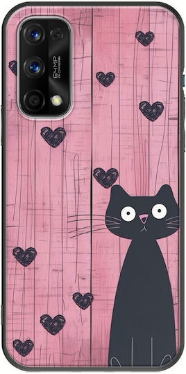 Valentine's Day Cat Is Love Case for Realme 7 5G Black TPU Black Silicone