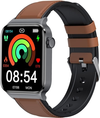 T50 1.85 Inch Leather Band Ip67 Waterproof Smart Watch Supports Voice Assistant Health Monitoring Brown