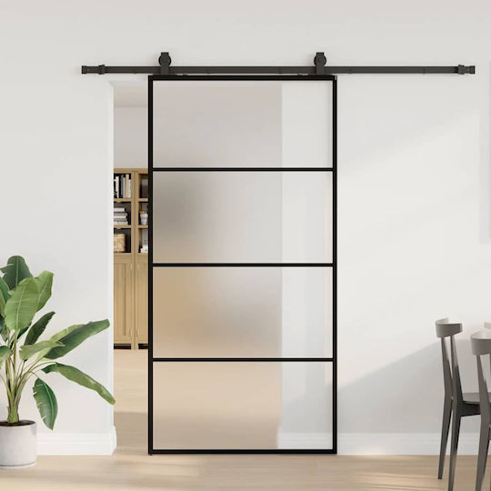 Schiebetürbeschlag-Set Schwarz 102x205 cm ESG-Glas Schwarz 3375929