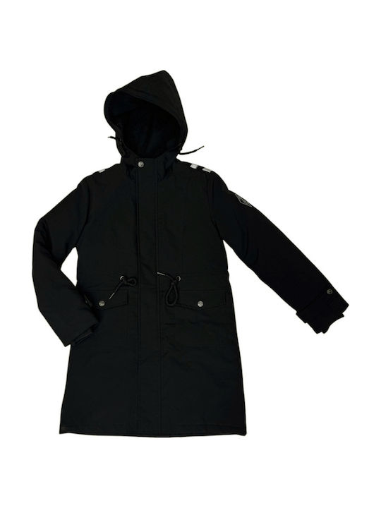 Langer Kinderparka mit Kapuze Schwarz