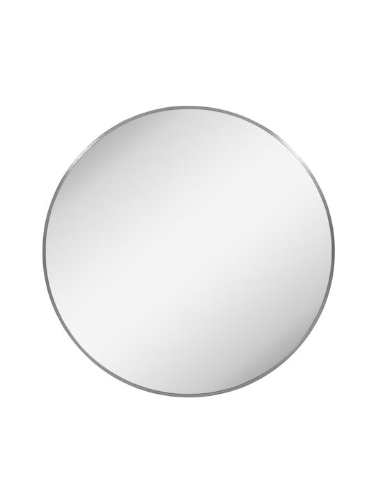 Freebox Wall Mirror with Silver Metallic Frame Diameter 80cm 1pcs