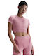 Pro Women's Sports Crop Top Short Sleeve Dri-Fit Pink