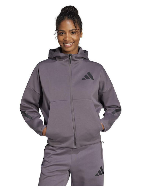adidas Γυναικεία Ζακέτα Φούτερ με Κουκούλα Μωβ JD5985