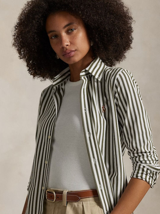 Ralph Lauren Oxford Langärmelig Damen Pique Hemd Thermal Green
