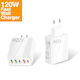 Încărcător Fără Cablu cu 3 Porturi USB-A și 2 Porturi USB-C 120W Quick Charge 3.0 Albς