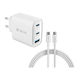 Devia Charger GaN with USB-A Port and 2 USB-C Ports and Cable USB-C - USB-C 65W Power Delivery Whites (Extreme Speed Series RCE-6505ACCL)