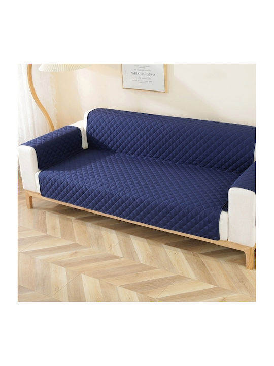 Diamond Sofa Cover Waterproof Pet Cushion Reversible Size 130x196cm Navy Blue