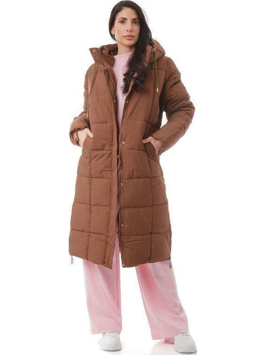 Lang Damen Puffer Jacke für Winter CAFE jkt-24-2374 (brn)