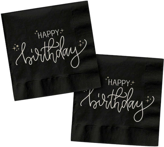 Napkins 33 X 33cm Happy Birthday "creme Noir" Pack of 20 Pieces