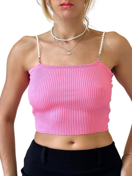 Γυναικείο Crop Top με Τιράντες Ροζ
