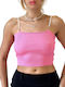 Γυναικείο Crop Top με Τιράντες Ροζ