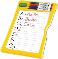 Tablă de desen pentru copii cu vârsta de 3+ cu 4 crete colorate, 8 hârtii abrazive și un burete galben Tablă de desen pentru copii cu vârsta de 3+ cu 4 crete colorate, 8 hârtii abrazive și un burete galben