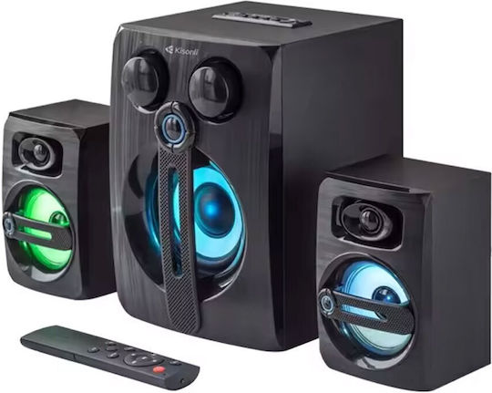 Kisonli TM-9000A Ηχεία Υπολογιστή 2.1 με Bluetooth και Ισχύ 30W σε Μαύρο Χρώμα