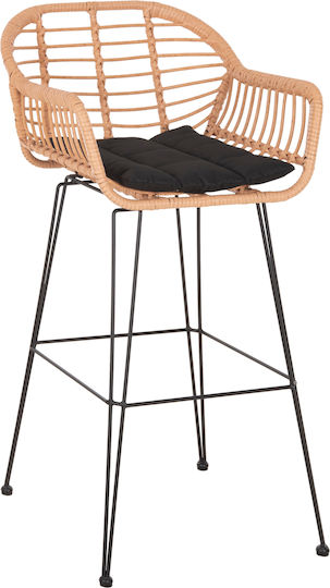 Gartenhocker Bar Außeneinsatz Rattan Beiges Schwarz 54x55x108cm