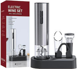 Set Deschizător Electric de Vin 5 în 1 Bază de Încărcare Aerator Tăietor de Foli Silver