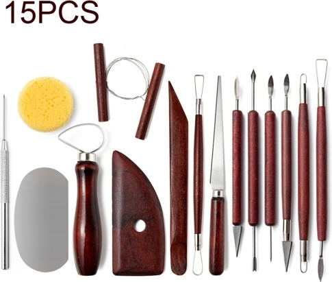 Set de 15 Unelte pentru Ceramică Include Cuțit de Sculptat în Lut Burete Ac Ac de Răzuit