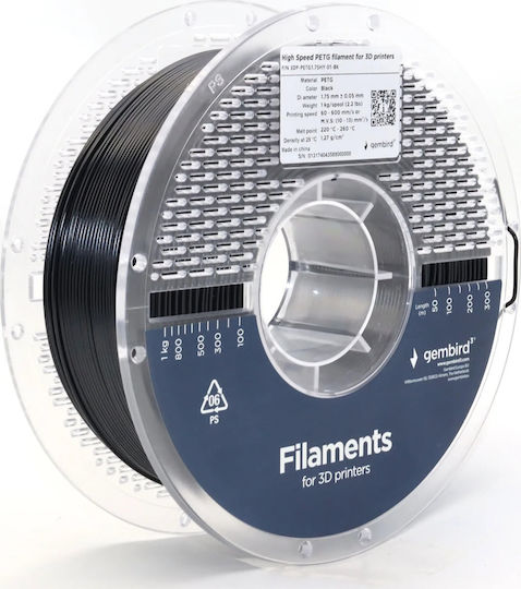 Gembird PETG 3D-Drucker-Filament 1.75mm Schwarz 1kg