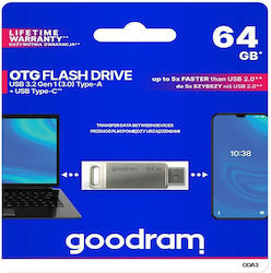 GoodRAM Pendrive 3.2 Oda3 64GB USB 2.0 Ασημί