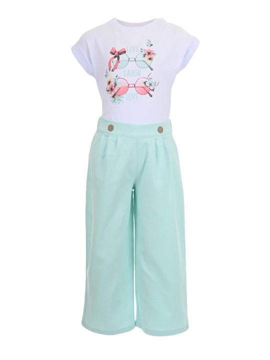 Set pentru copii cu pantaloni Vară 2buc White-Menta