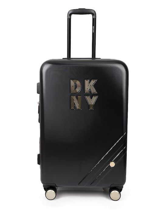 DKNY Среден Куфар За Пътуване Твърд Черен С 4 Колела
